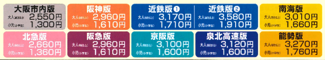 大阪海遊きっぷ各沿線価格表