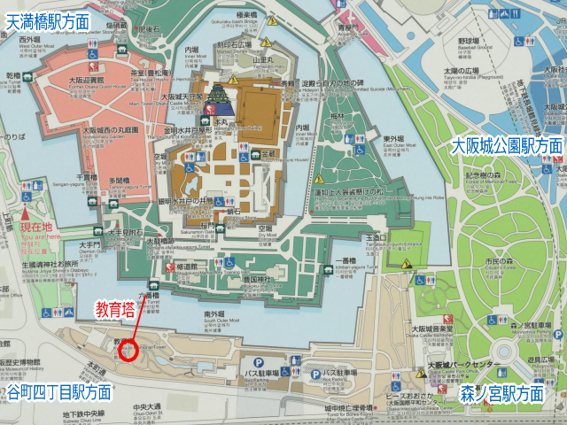 大阪城公園「教育塔」地図