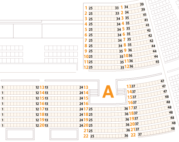 大阪城ホールのスタンド席配置図、一例