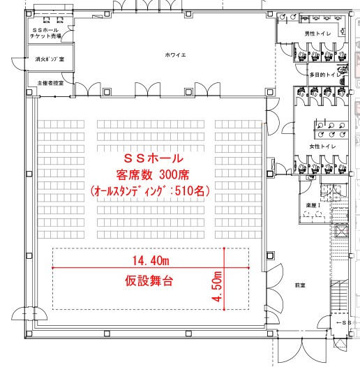 大阪城公園「COOL JAPAN PARK OSAKA」入口にあるSSホールの座席一例